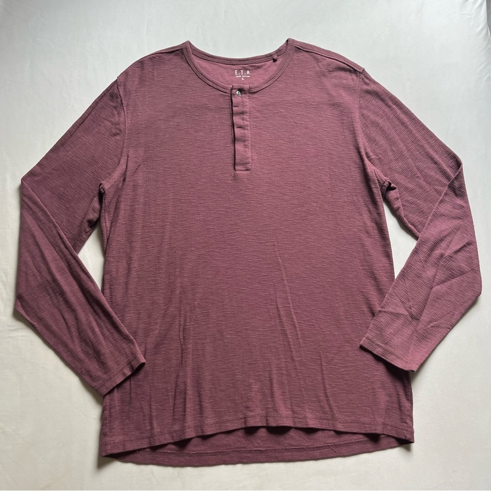 E.T.A men’s burgundy maroon‎ red slub knit polo long sleeve tshirt
